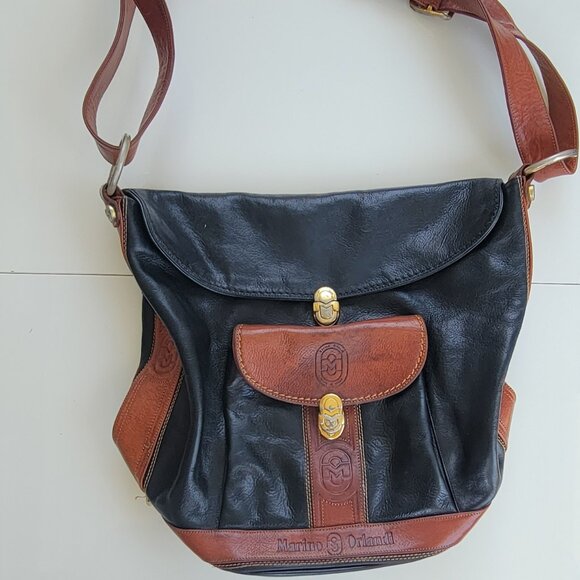 Marino Orlandi Brown and black Leather Shoulder/Crossbody Bag